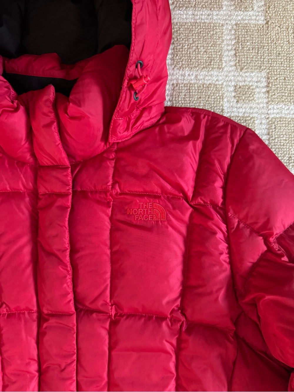 The North Face 550 Goose Down Hooded Long Puffer Winter Parka Red Size Large - Picture 5 of 14
